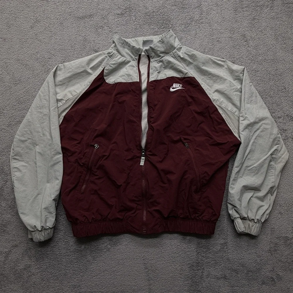 Nike Jacket Youth XL‎ Burgundy Swoosh Full Zip Windbreaker Colorblock FN9134-619